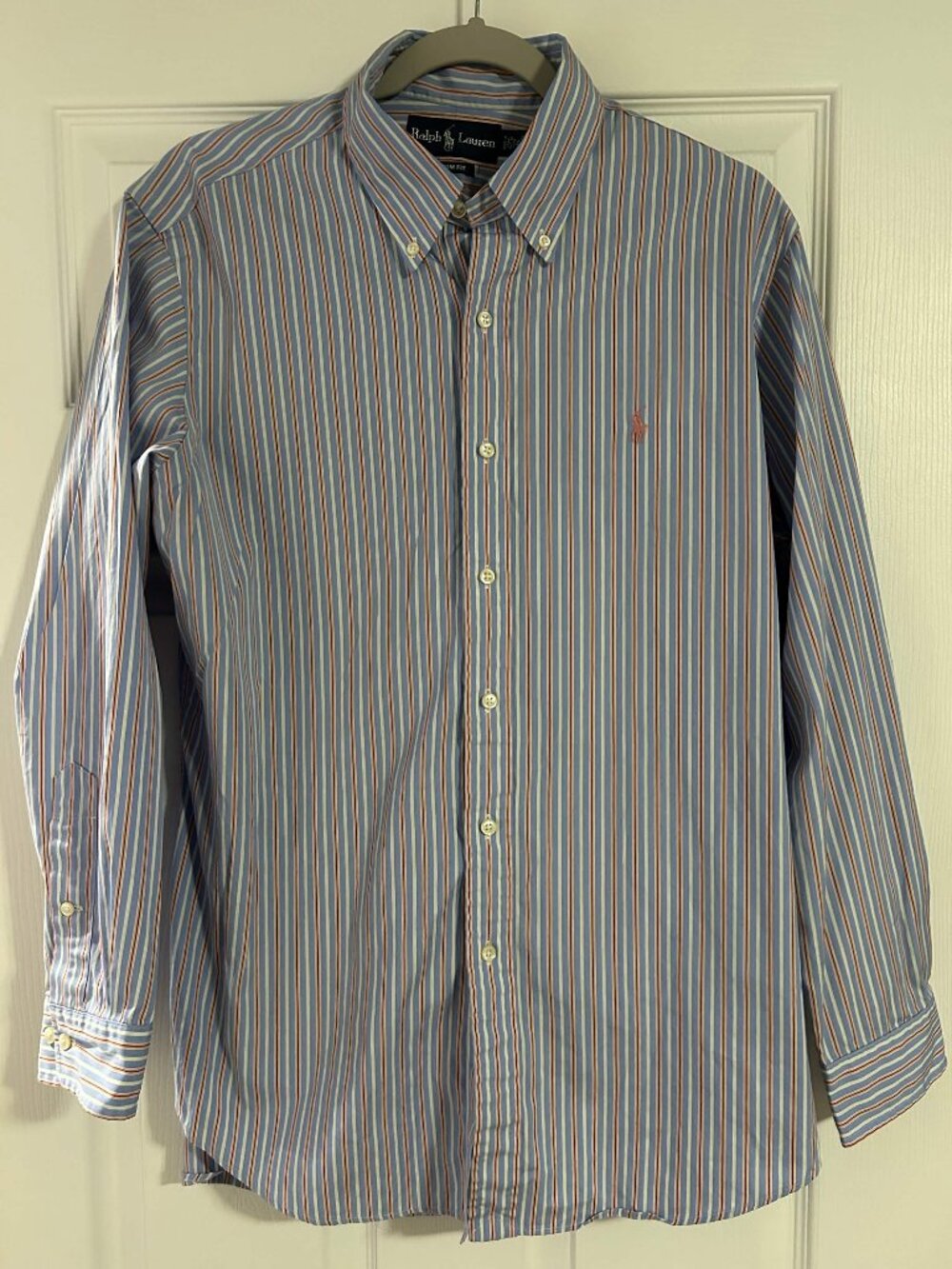 Ralph Lauren Men's M Custom Fit Blue Pink Striped Button Down Shirt 16 32/33